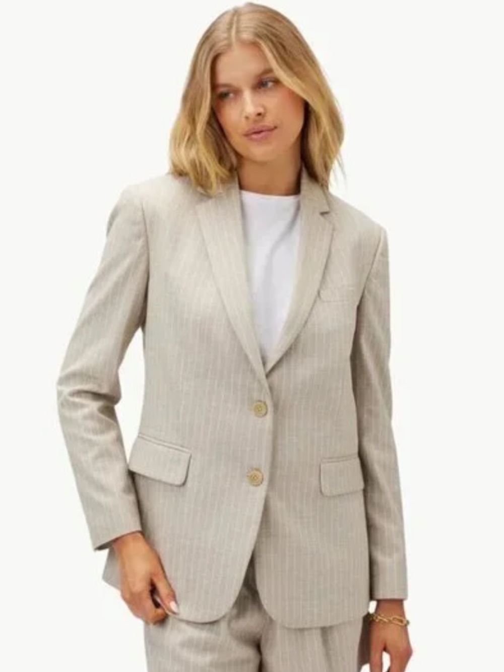 New Amour Vert Beige White Striped Blazer Linen Blend